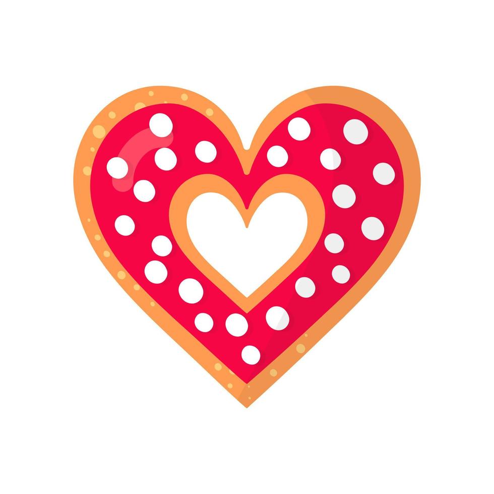 galleta de corazón de pan de jengibre con glaseado rojo y cobertura de pastelería. vector