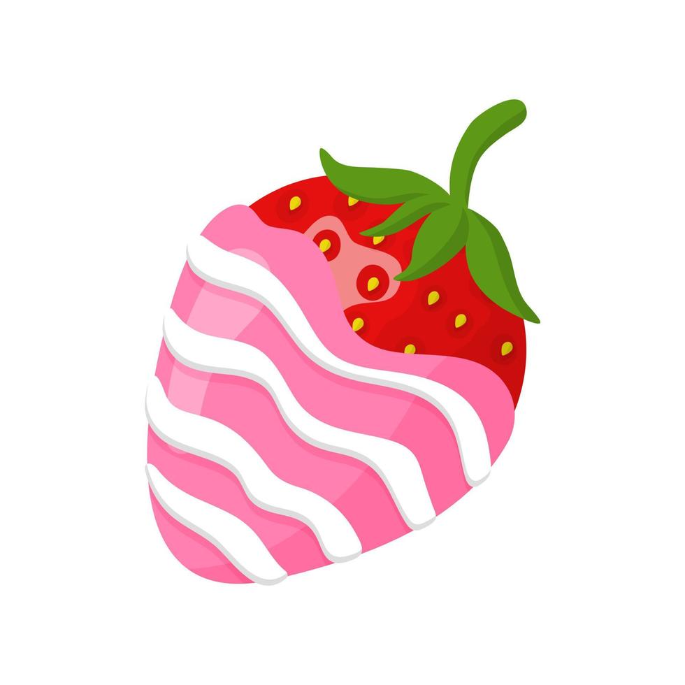 Glazed striped strawberry in white and pink chocolate vector