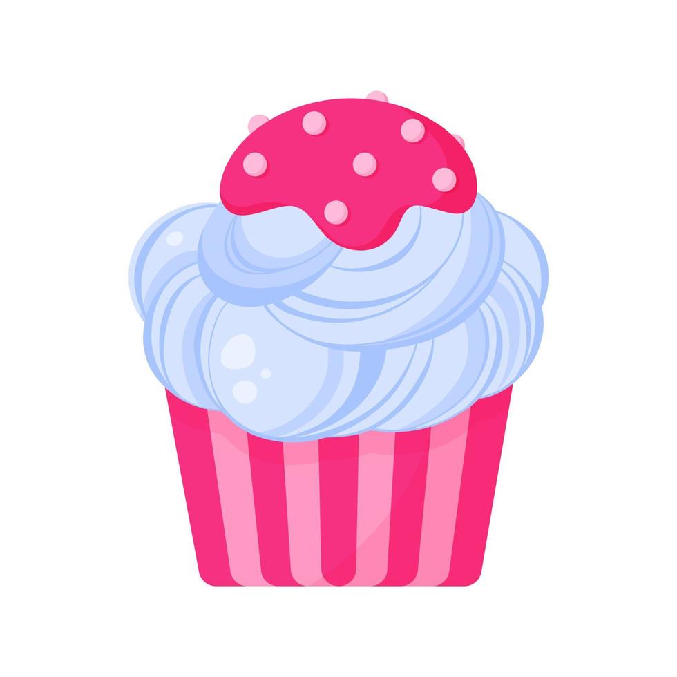 Cupcake or muffin with blue cream and pastry topping. vector