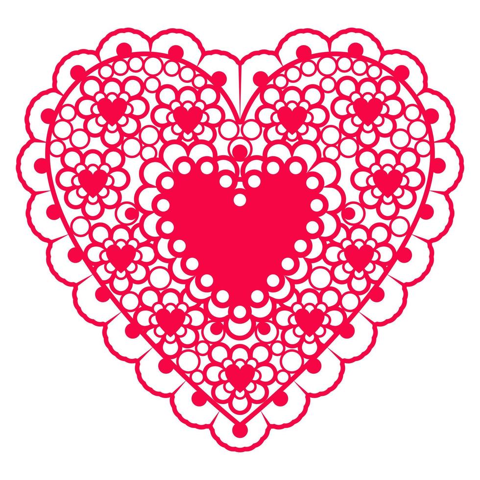 Folk vintage vector red heart. Vector flat isolated illustration.