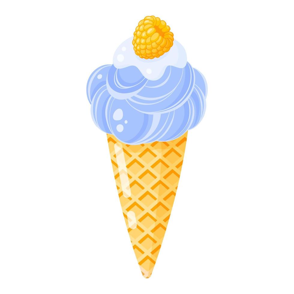 Blue Ice cream cone or sundae with raspberry. vector