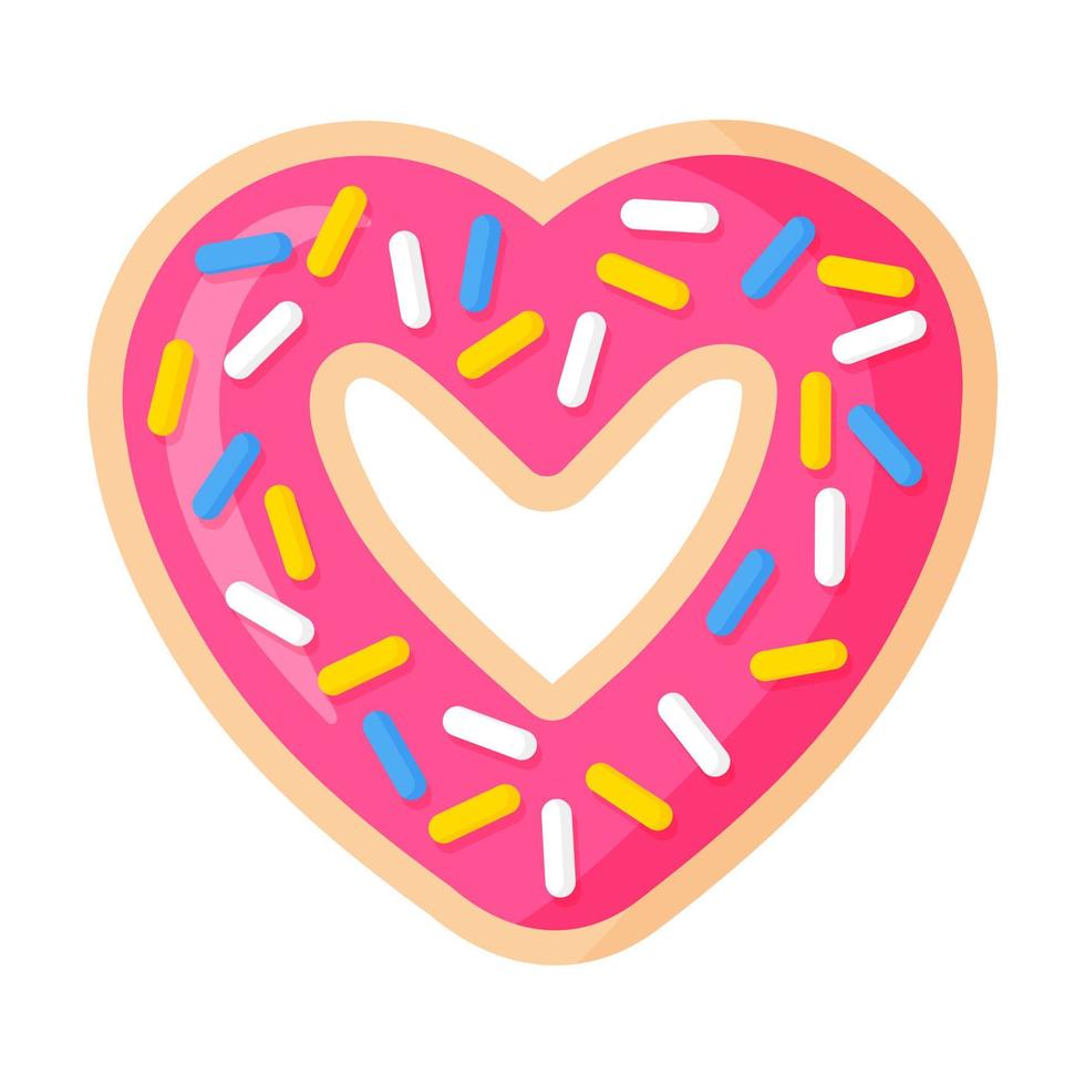 Valentine's Day heart shaped pink donut with icing. vector