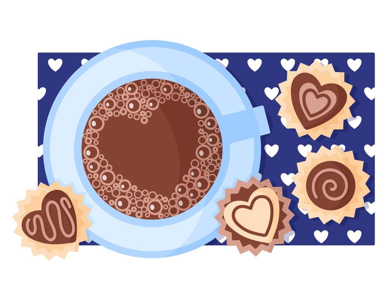Holiday breakfast cappuccino and candy. vector