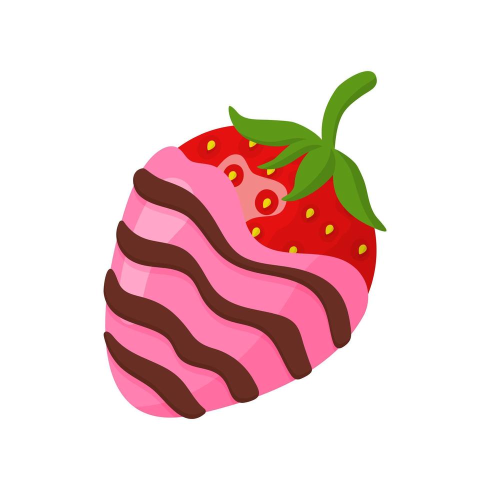 Glazed striped strawberry in pink and dark chocolate vector