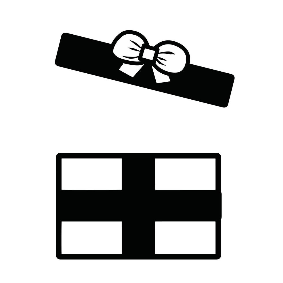 Caja de regalo de navidad con cinta icono blanco y negro vector