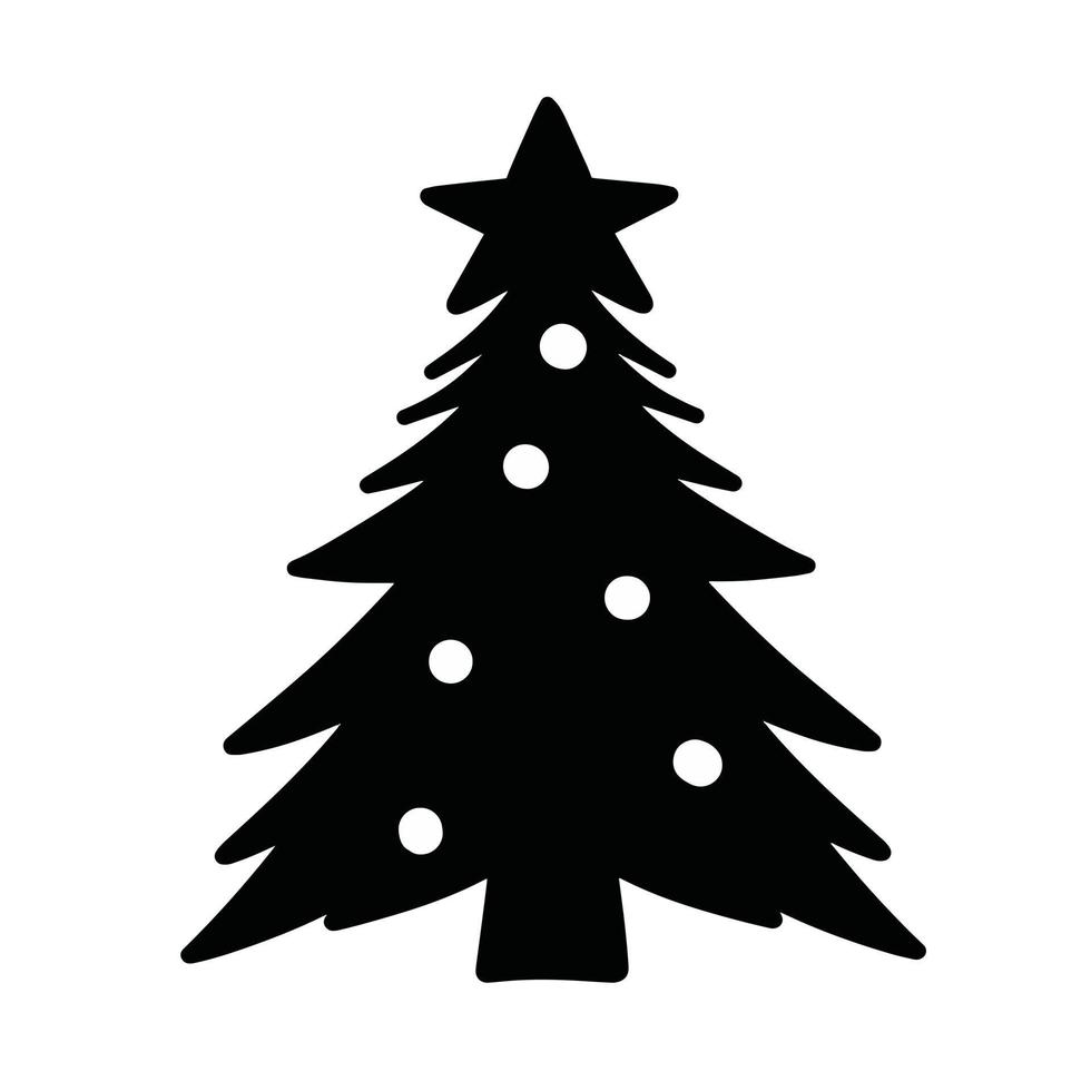 icono de árbol de navidad blanco y negro vector