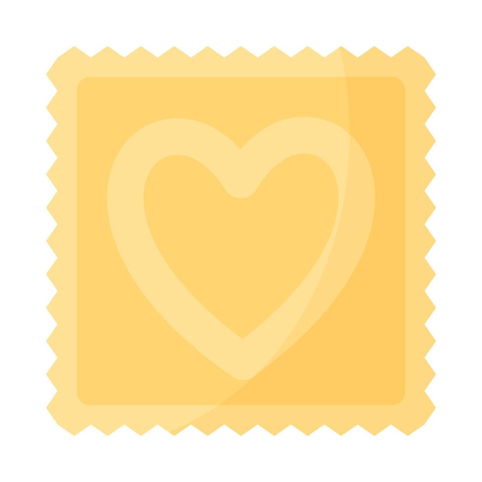 Yellow condom packaging with heart. vector