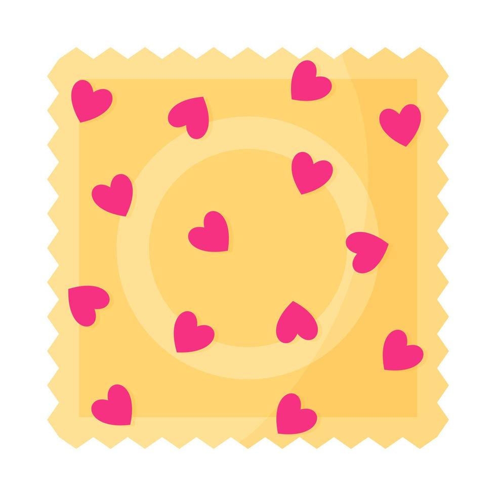 Yellow condom packaging design with hearts. vector