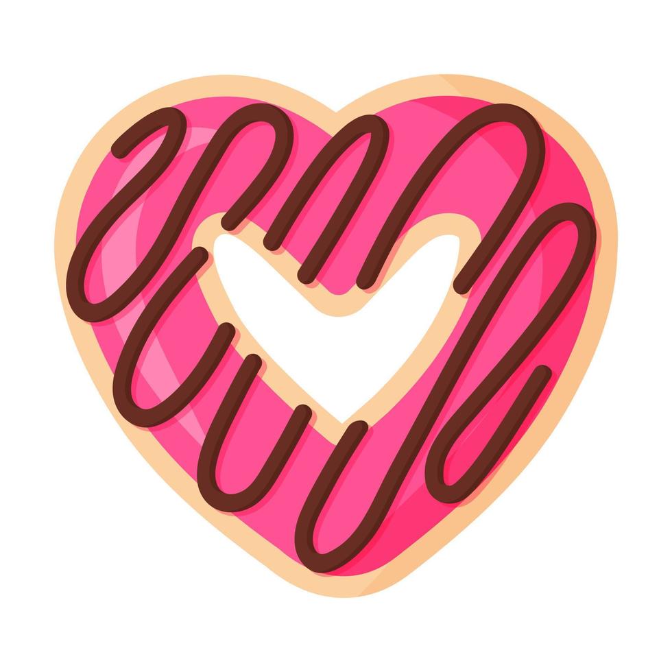 Valentine's Day heart shaped pink donut with glaze. vector