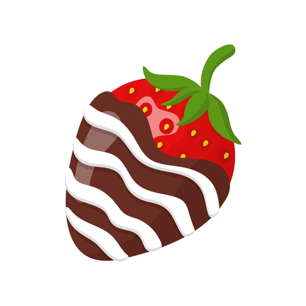 Glazed striped strawberry in white and dark chocolate vector
