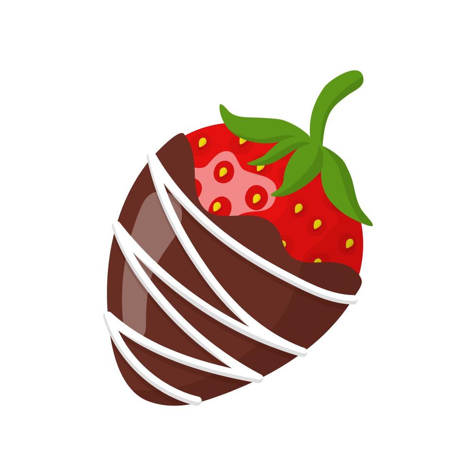 Glazed fresh strawberry in white and dark chocolate vector