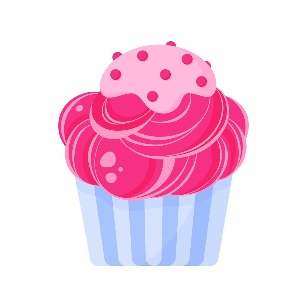 cupcake o muffin con crema rosa y cobertura de hojaldre. vector