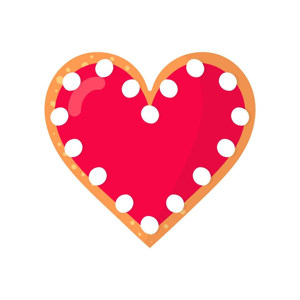 Gingerbread heart cookie with icing and pastry topping. vector