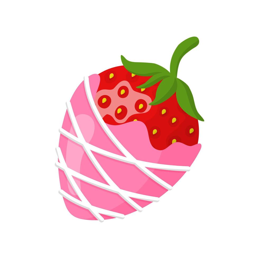 fresa dulce glaseada en chocolate blanco y rosa vector