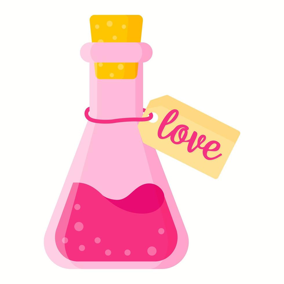 Love potion in pink triangle bottle for the wedding or Valentine Day. vector