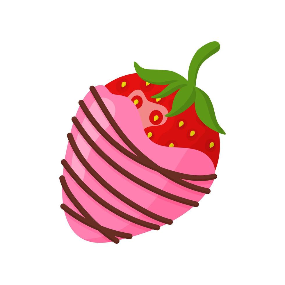 Glazed strawberry in pink and dark chocolate vector