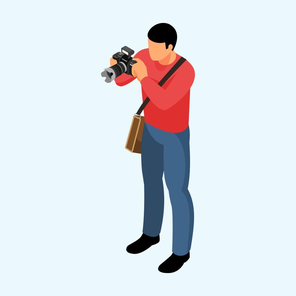 Professional photographer camera equipment isometric vector