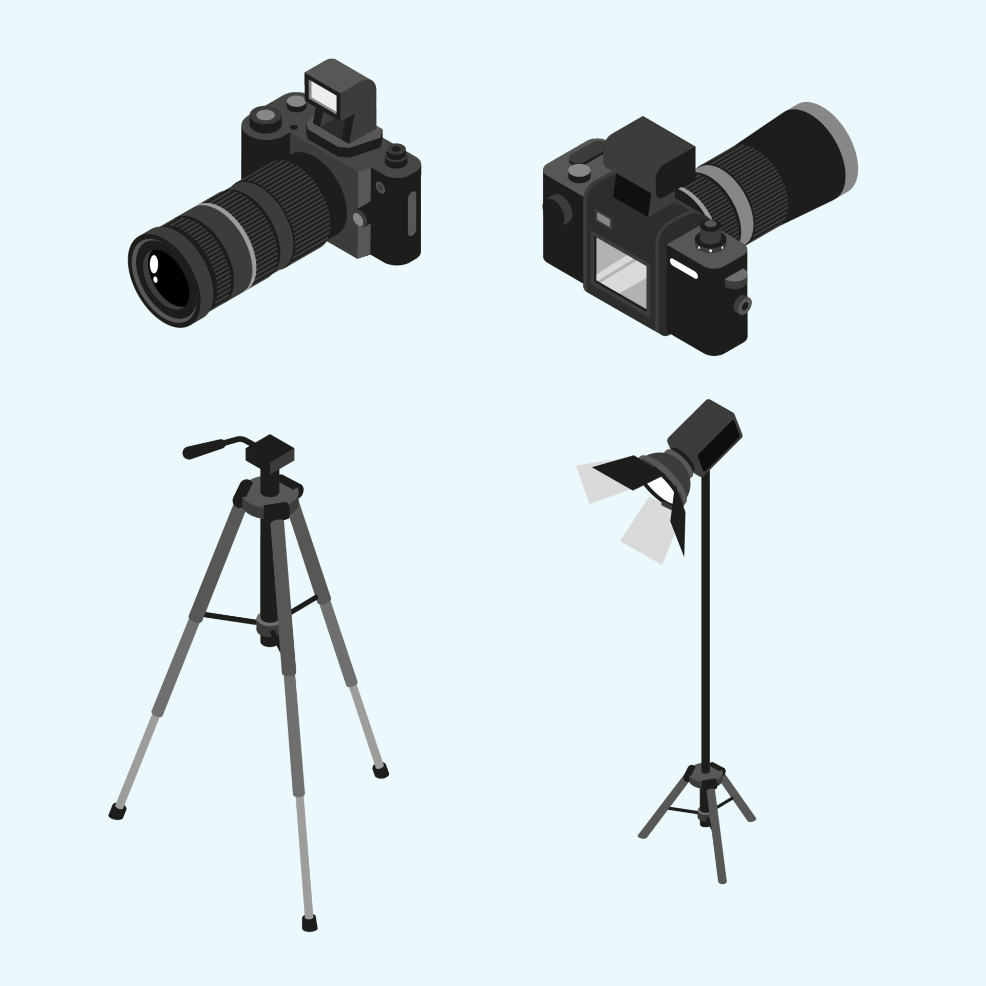 Professional photographer camera equipment isometric 4580318 Vector Art