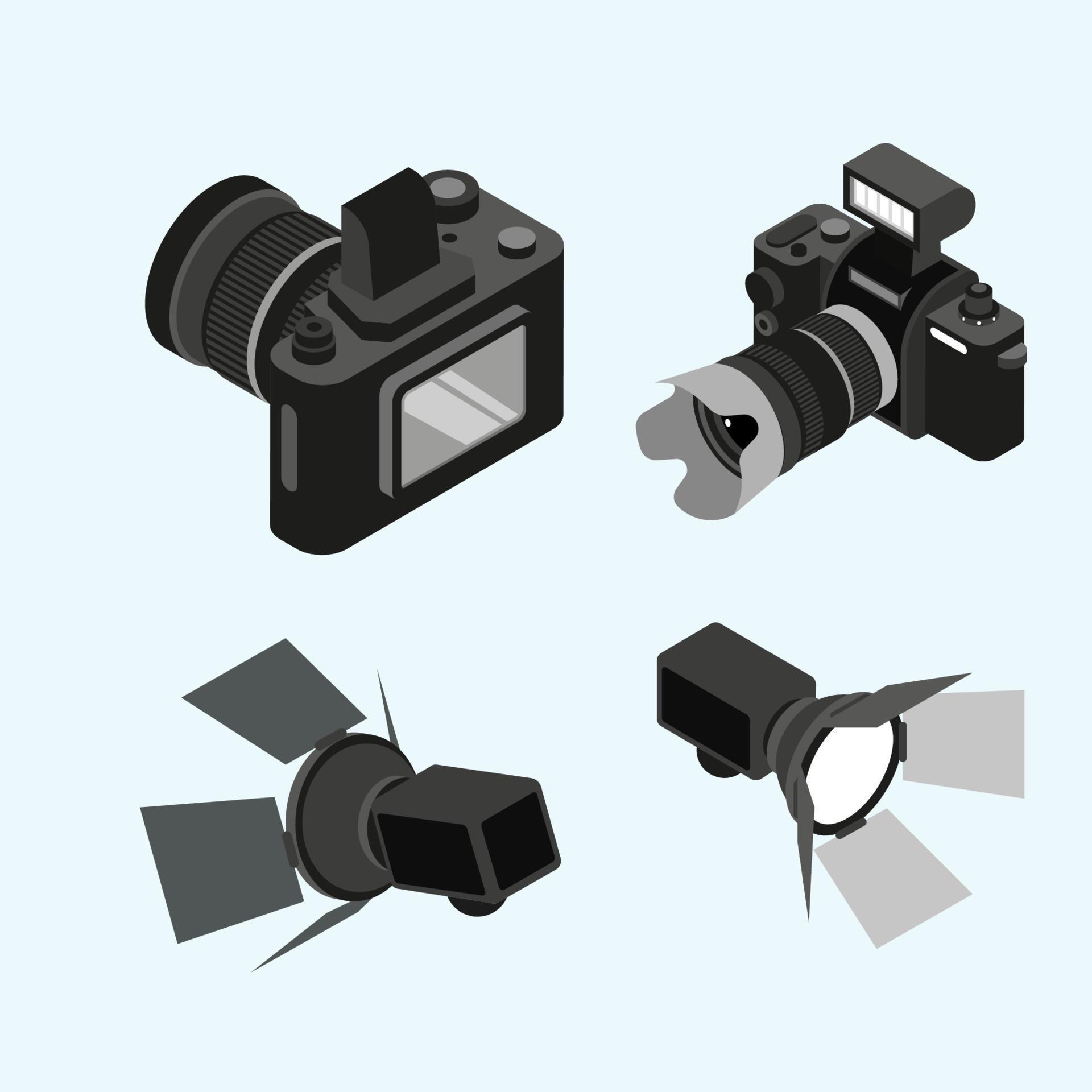 Professional photographer camera equipment isometric 4580331 Vector Art
