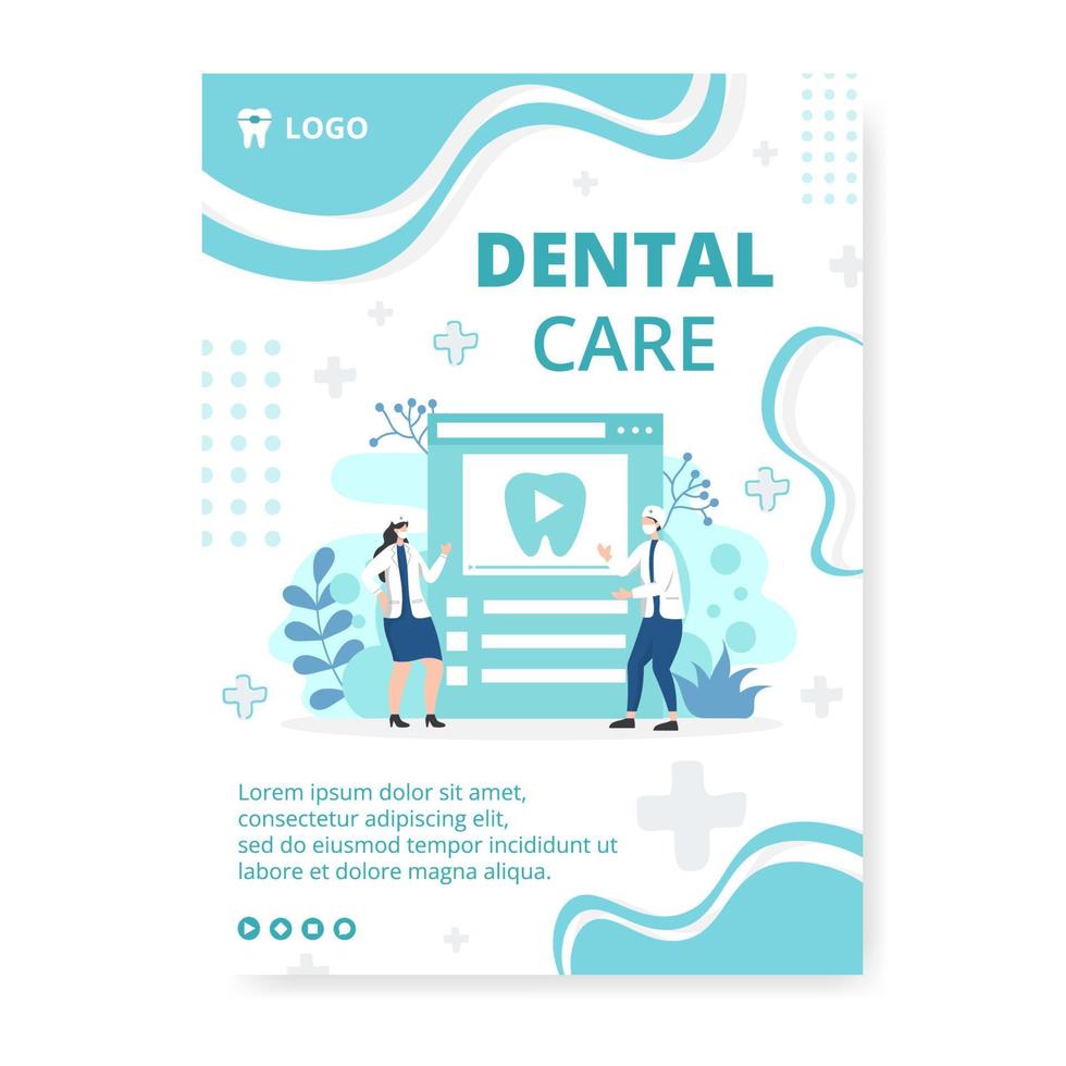 Póster de ilustración de diseño plano dental editable de fondo cuadrado adecuado para redes sociales, alimentación, tarjetas, saludos, anuncios impresos y web en Internet vector