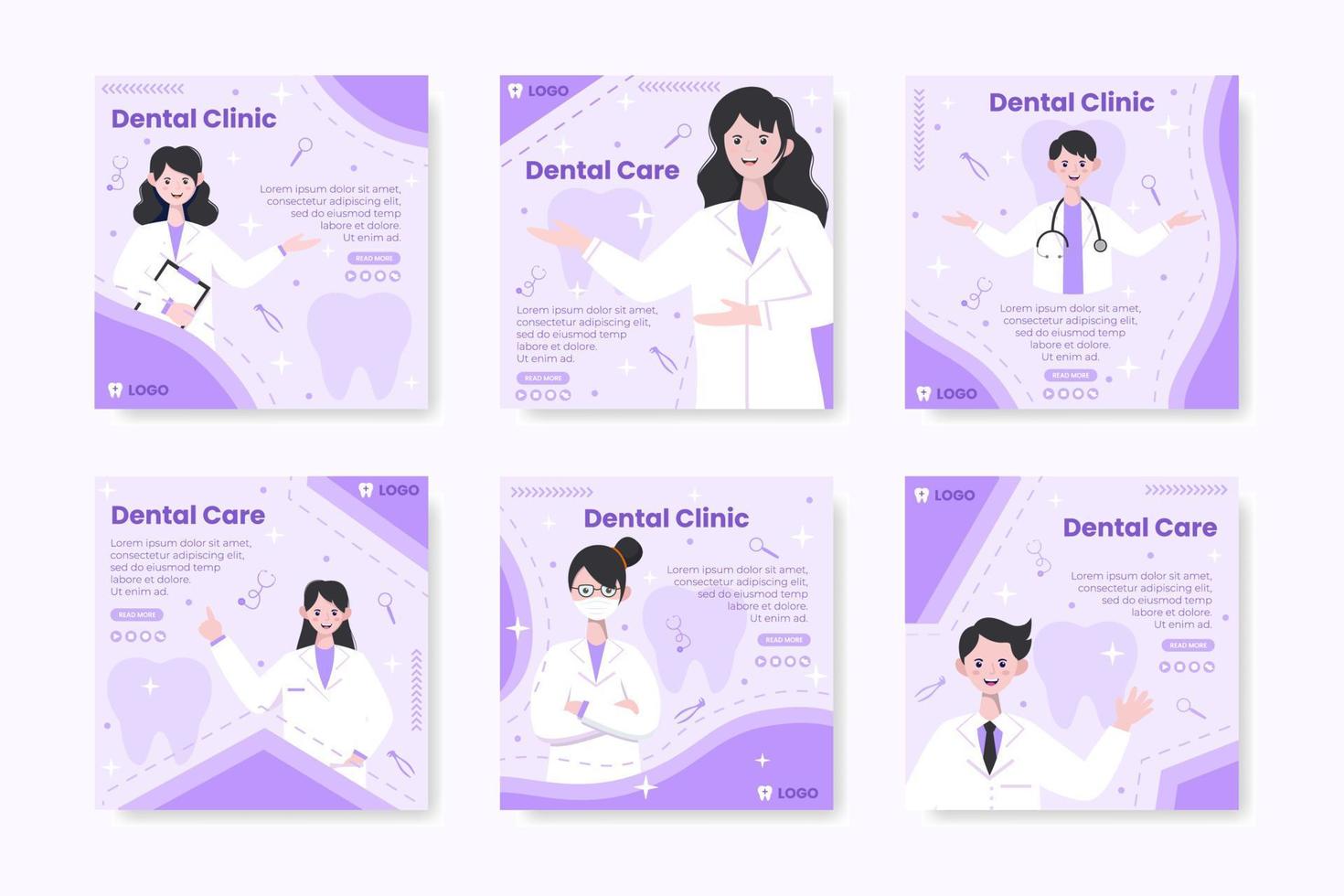 Dental Flat Design Illustration Post Editable of Square Background Suitable for Social media, Feed, Card, Greetings, and Web Internet Ads vector