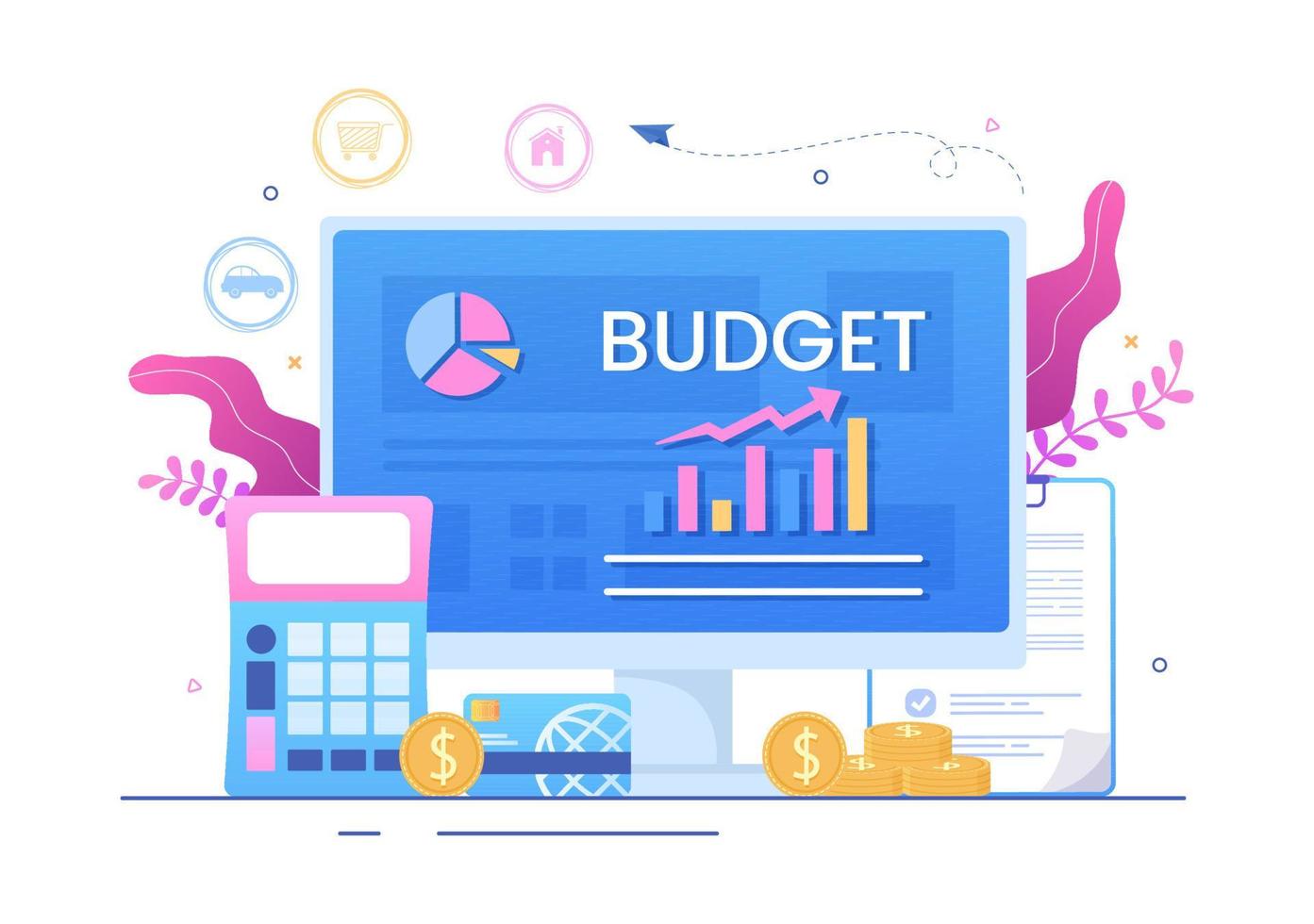 Budget Financial Analyst to Managing or Planning Spending Money at Checklist on Clipboard, Calculator and Calendar Background Vector Illustration