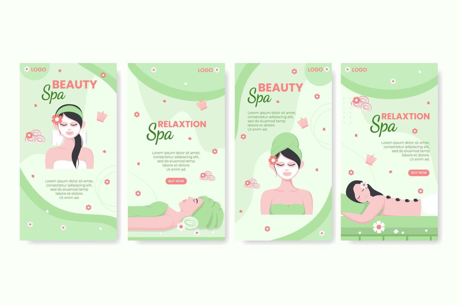 historias de spa y masajes editables de ilustración de fondo cuadrado adecuada para redes sociales, alimentación, tarjetas, saludos, anuncios impresos y web en Internet vector
