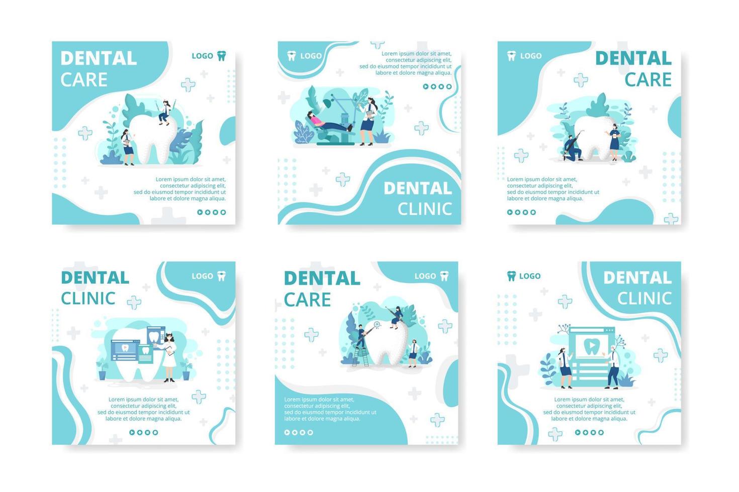 Publicación de ilustración de diseño plano dental editable de fondo cuadrado adecuado para redes sociales, alimentación, tarjetas, saludos, anuncios impresos y web en Internet vector