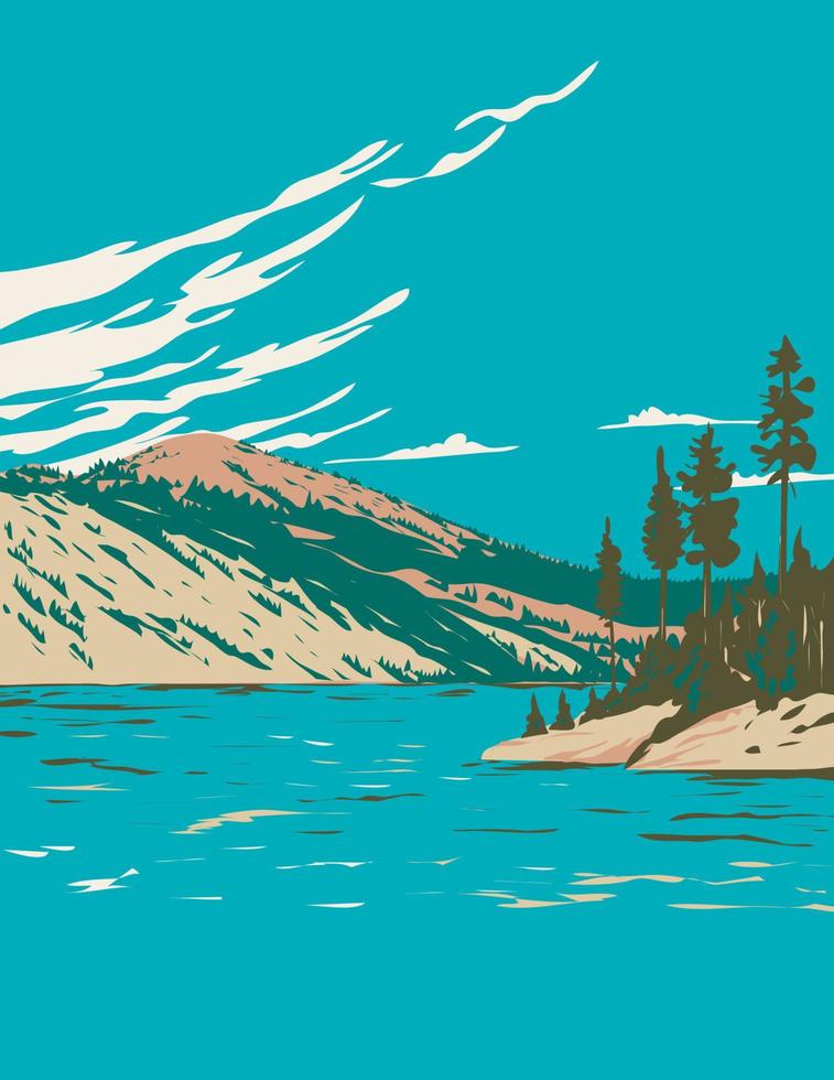 parque estatal del lago tahoe-nevada con el lago marlette y el embalse de hobart nevada usa wpa poster art vector