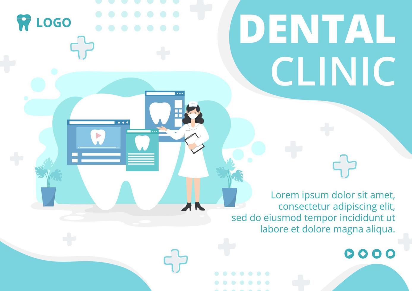 folleto de ilustración de diseño plano dental editable de fondo cuadrado adecuado para redes sociales, alimentación, tarjetas, saludos, anuncios impresos y web en Internet vector