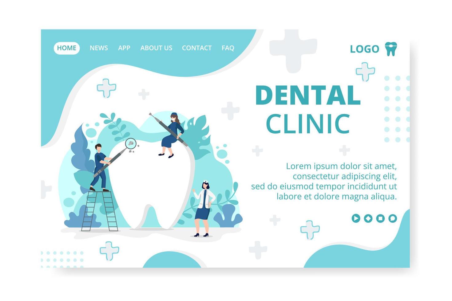 Ilustración de diseño plano dental.Página de inicio editable de fondo cuadrado adecuado para redes sociales, alimentación, tarjetas, saludos, anuncios impresos y web en Internet. vector