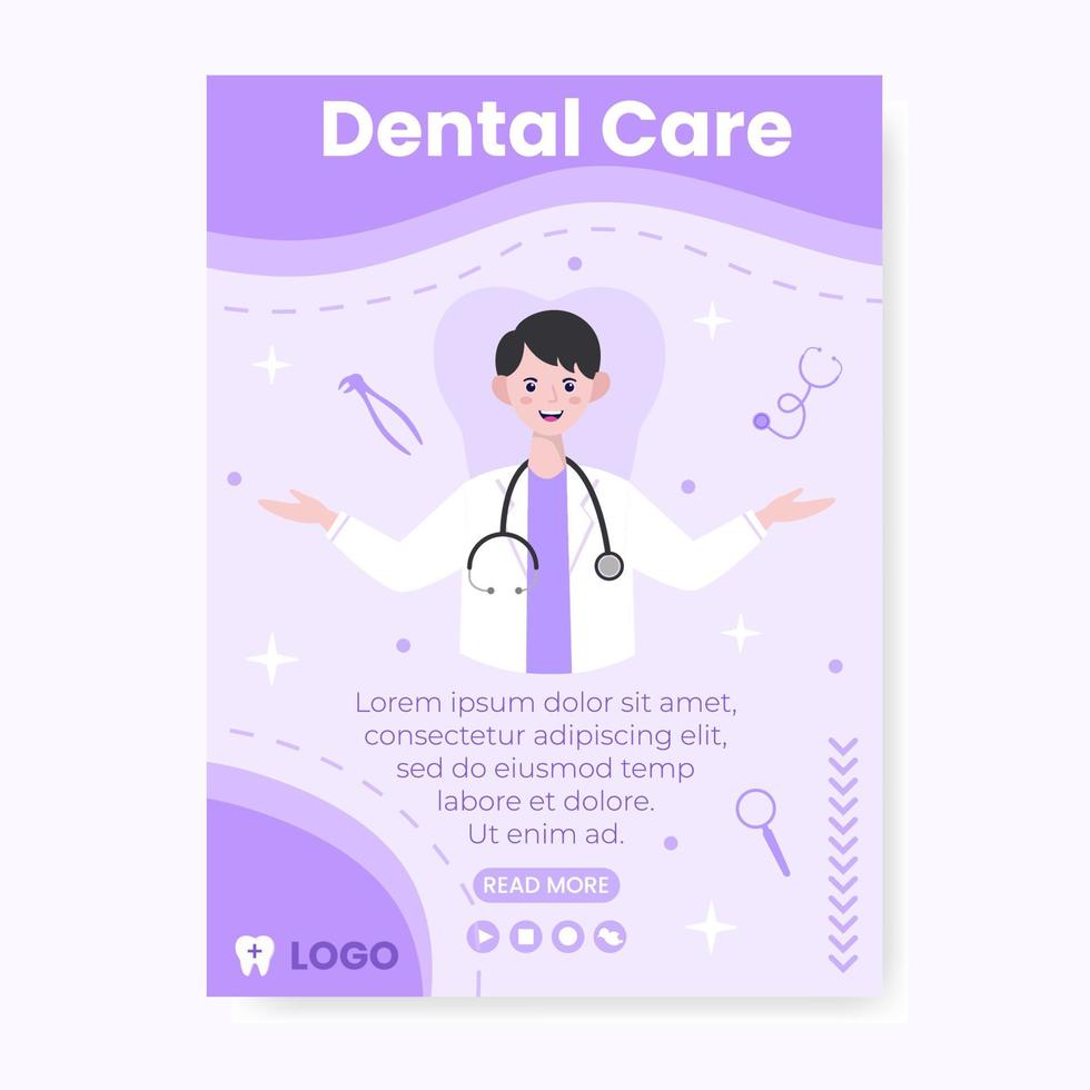 Banner de ilustración de diseño plano dental editable de fondo cuadrado adecuado para redes sociales, alimentación, tarjetas, saludos y anuncios web en Internet vector