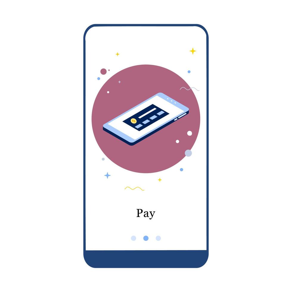 E-payment mobile app page onboarding screen. Application design for Easy Payment, Payout, Credit Card, Loan Payment, and Point Accumulation. UI on boarding screens mobile template vector illustration.