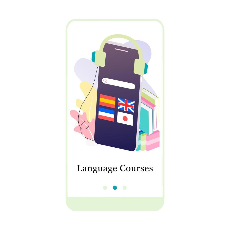 Online language courses, Literal translation, personal assistant, e-learning mobile app onboarding screen. Menu vector banner template for interface UX, UI GUI screen mobile development illustration.