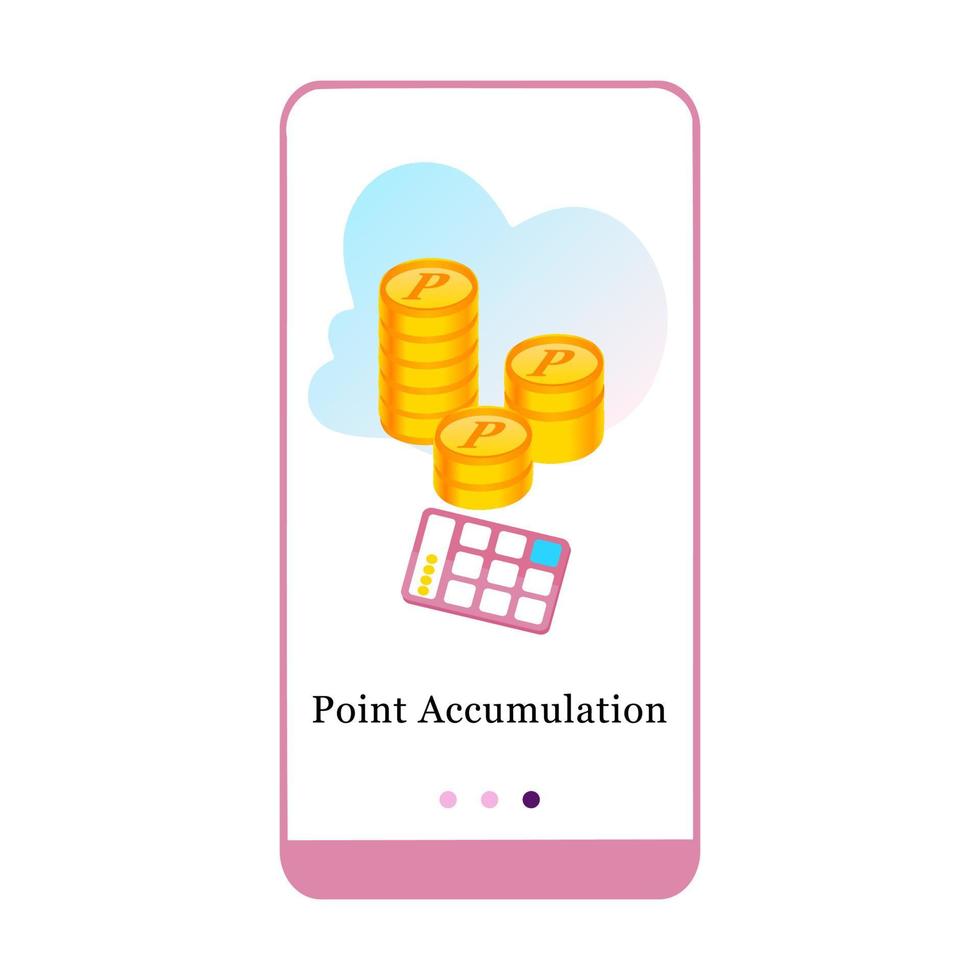 E-payment mobile app page onboarding screen. Application design for Easy Payment, Payout, Credit Card, Loan Payment, and Point Accumulation. UI on boarding screens mobile template vector illustration.