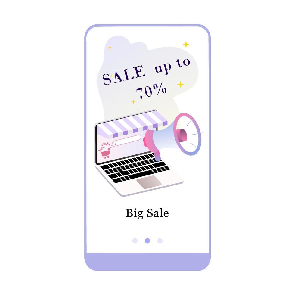 Vector illustration of Big sale, Special Gifts and Best Discount on the onboarding app screen and web concept. Modern interface onboard UX, UI GUI screen template for smart phone or web site banner.