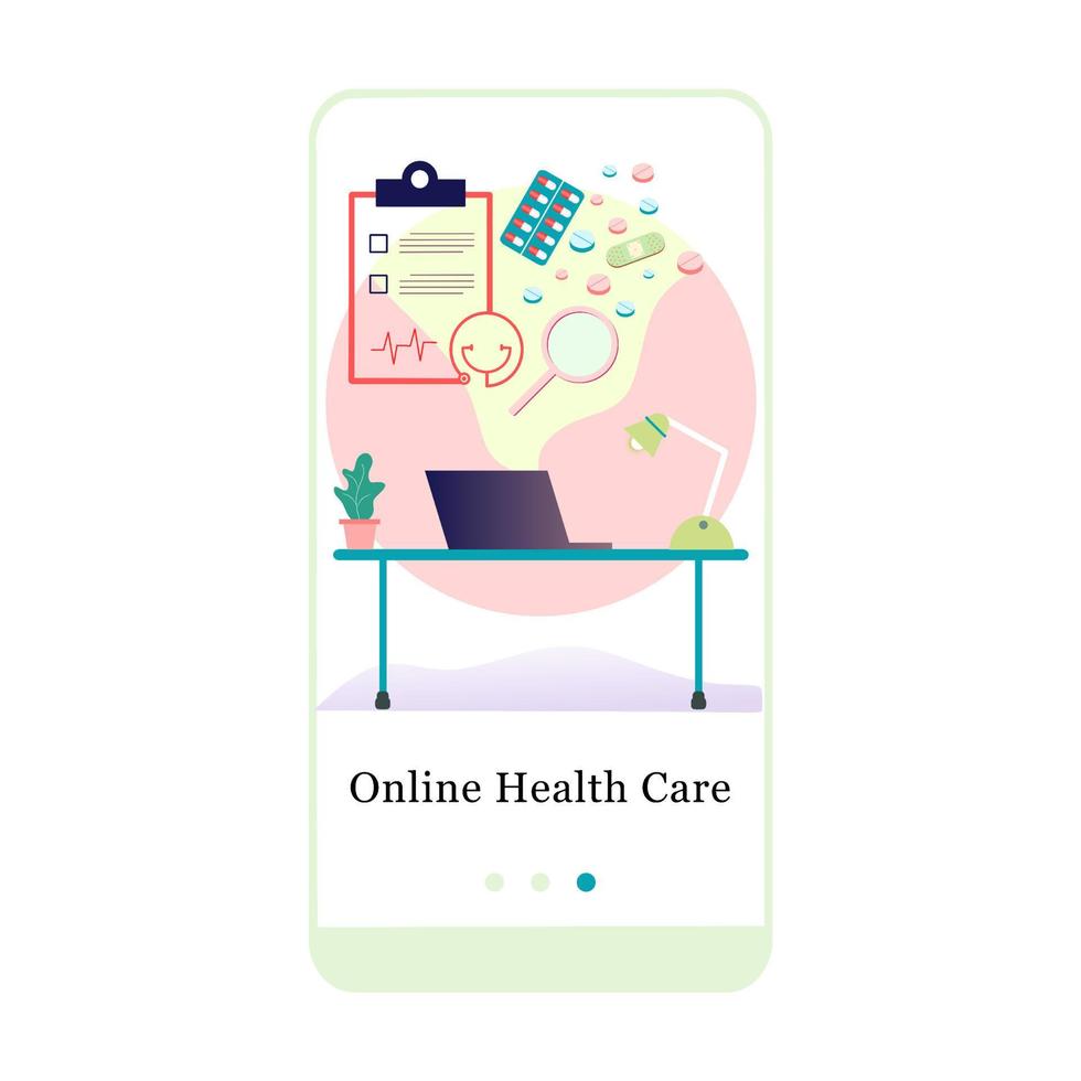 Application design for Online Doctor, Online Consultation, Virtual Doctor, Online Diagnosis. UI onboarding screen design. 3D isometric onboard mobile app template page. Modern flat vector illustration