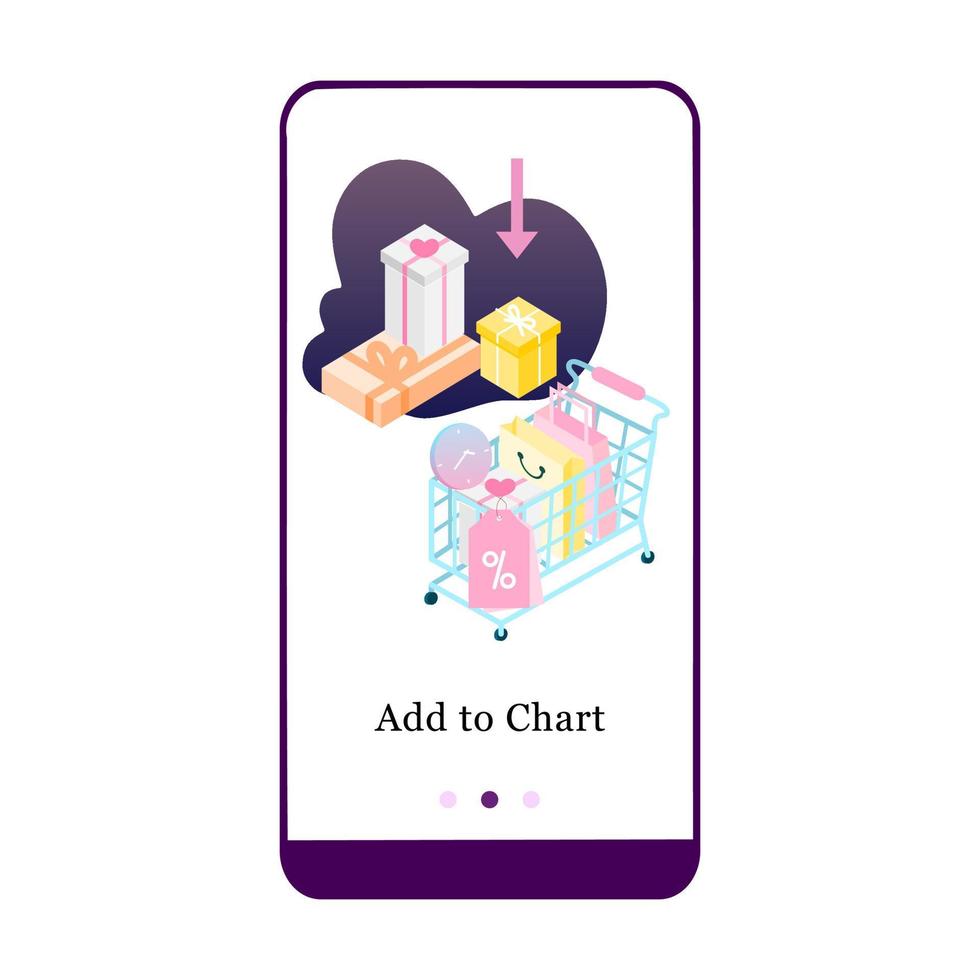 Vector illustration of online store promotion, e-commerce, and add to chart on the onboarding app screen and web concept. Interface Online Shopping UX, UI GUI screen template for smart phone or web.