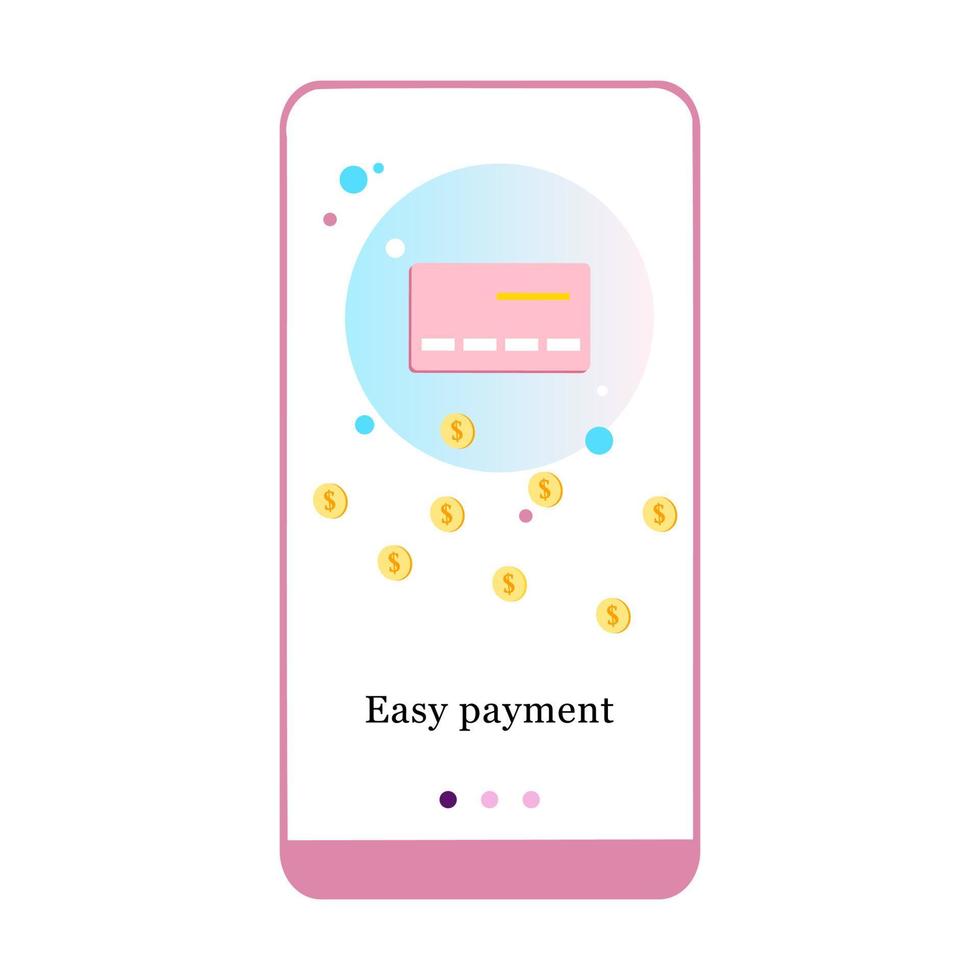 E-payment mobile app page onboarding screen. Application design for Easy Payment, Payout, Credit Card, Loan Payment, and Point Accumulation. UI on boarding screens mobile template vector illustration.