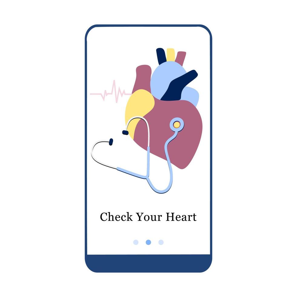 Application design for Heart Checkup, Heart Health Care, Care for your Heart, Heart Rate. UI onboarding screen design. 3D isometric onboard mobile app template page. Modern flat vector illustration.