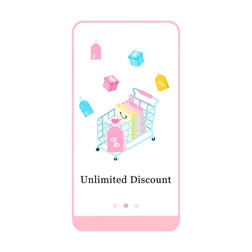 Vector illustration of Big sale, Special Gifts and Best Discount on the onboarding app screen and web concept. Modern interface onboard UX, UI GUI screen template for smart phone or web site banner.