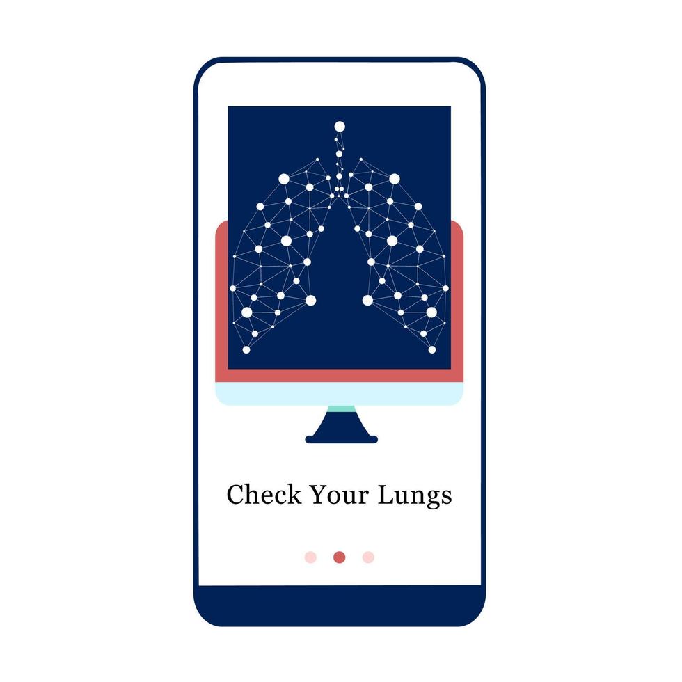 Application design for Lungs Checkup, Lungs Health Care, Pulmonology Fluorographic Examination. UI onboarding screen design. Onboard mobile app template page. Modern flat vector illustration.