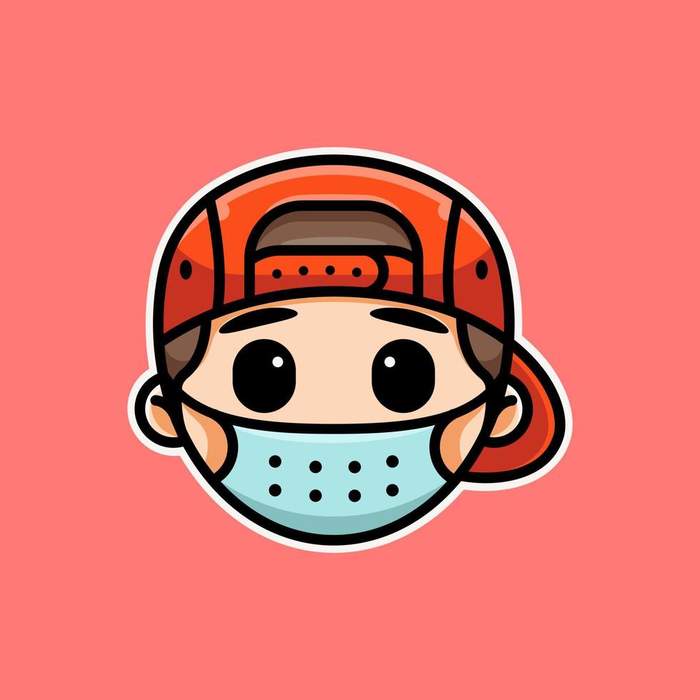 CUTE BOY WITH MASK FOR CHARACTER, STICKER AND ILLUSTRATION. vector