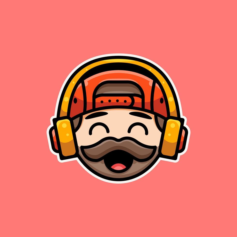 CUTE BEARDED MAN WITH HEADPHONE FOR CHARACTER, STICKER AND ILLUSTRATION. vector