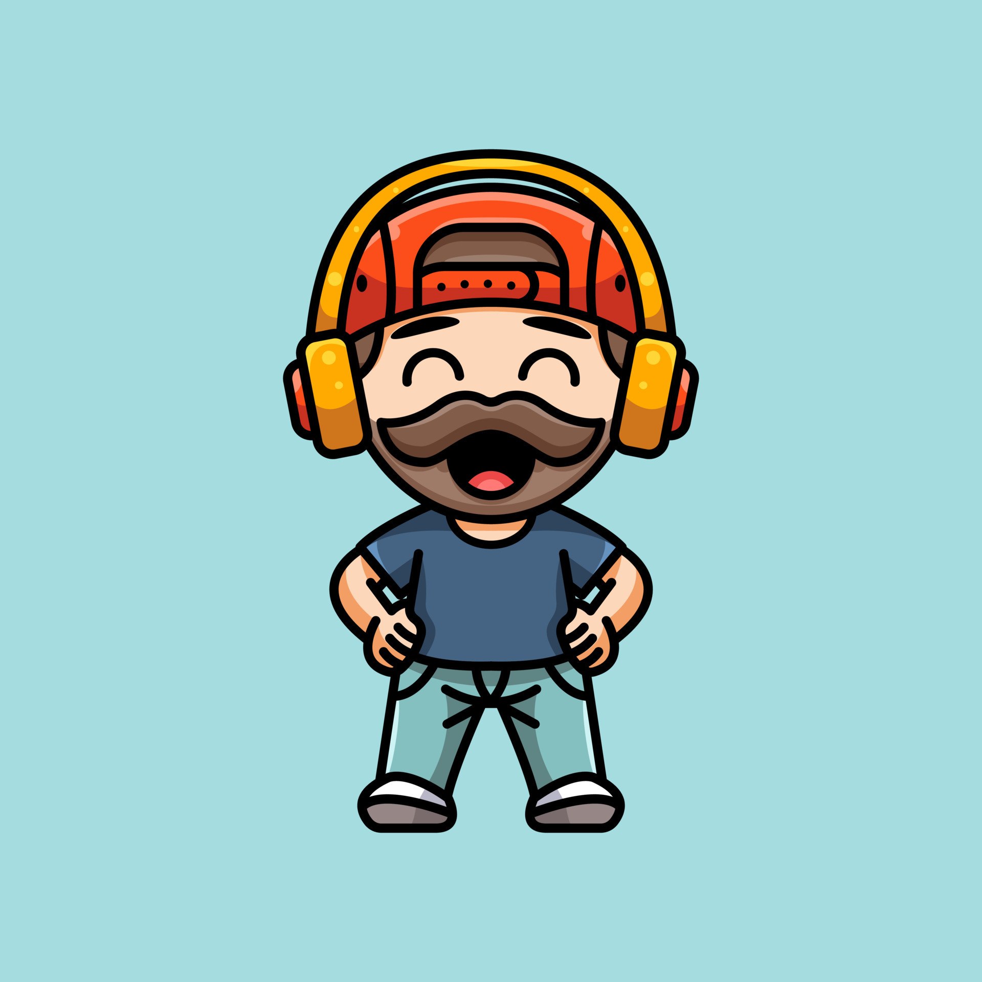 CUTE BEARD MAN WITH HEADPHONE FOR CHARACTER, ICO, LOGO AND ILLUSTRATION.  4580745 Vector Art at Vecteezy