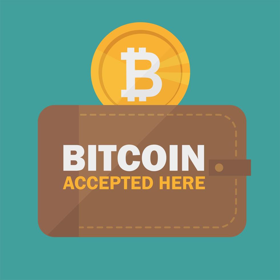 Bandera de icono de pegatina aceptada de bitcoin con texto bitcoind aceptado aquí vector