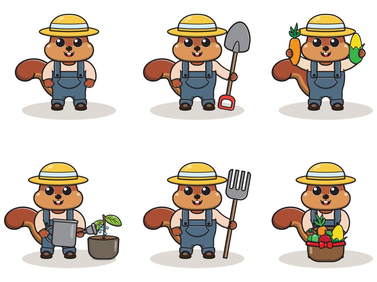 Vector illustration of Squirrel farmer cartoon