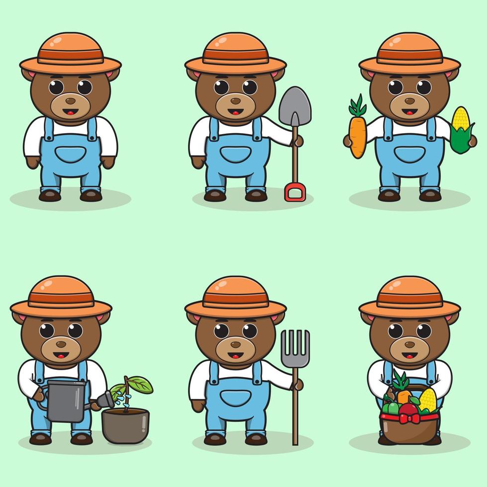 Vector illustration of Bear farmer cartoon.