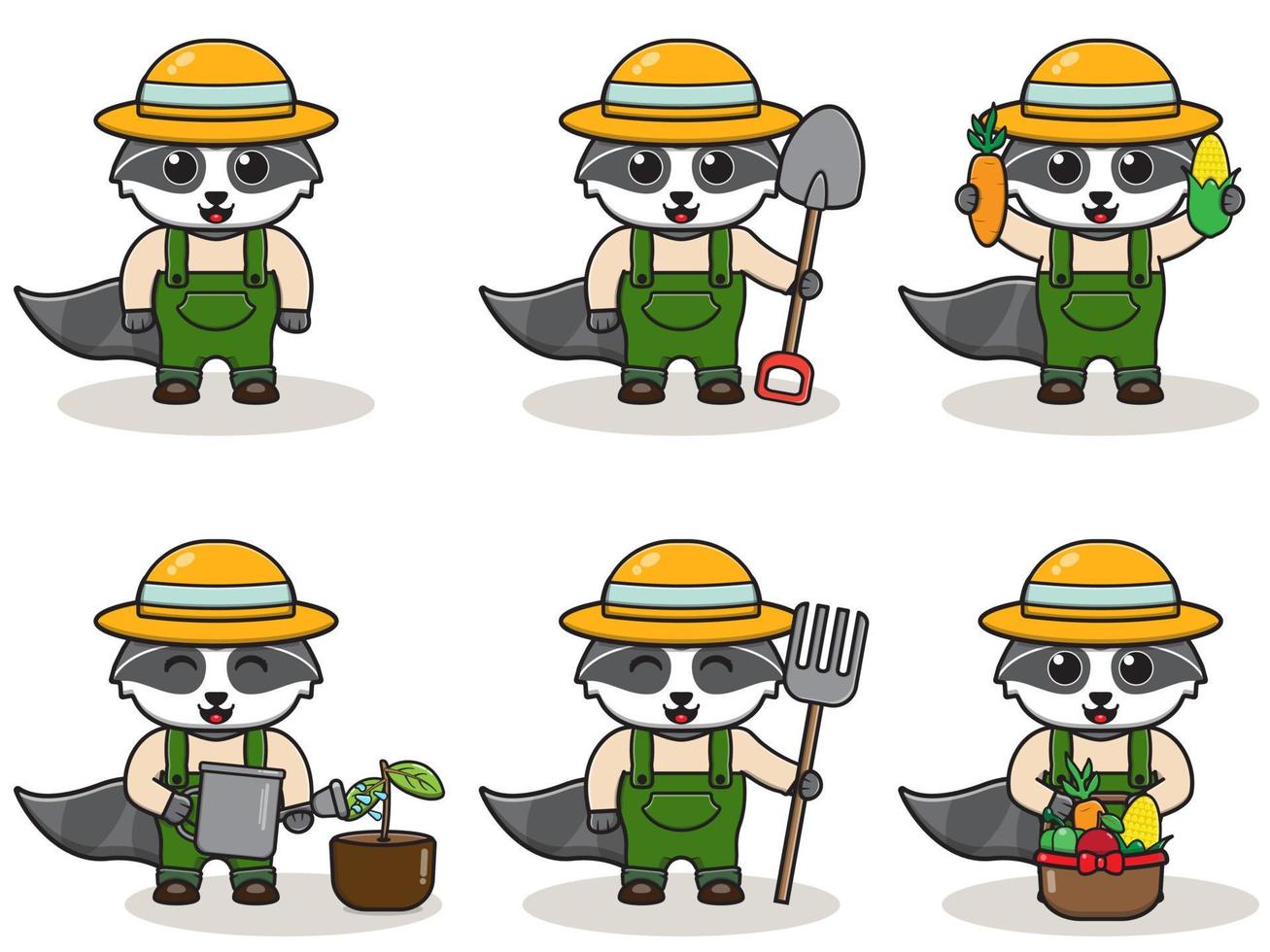 Vector illustration of Raccoon farmer cartoon