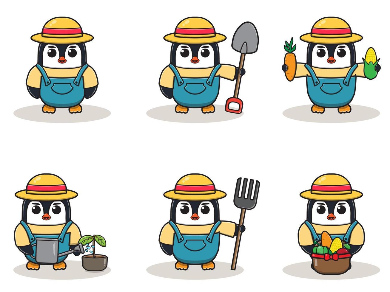 Vector illustration of Penguin farmer cartoon